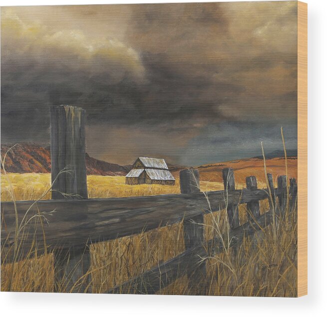 Old Barn Wood Print featuring the painting Stormy Clouds by Johanna Lerwick