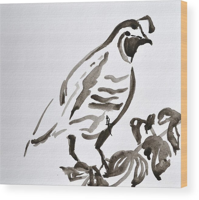 Quail Wood Print featuring the painting Sumi-e Quail by Beverley Harper Tinsley