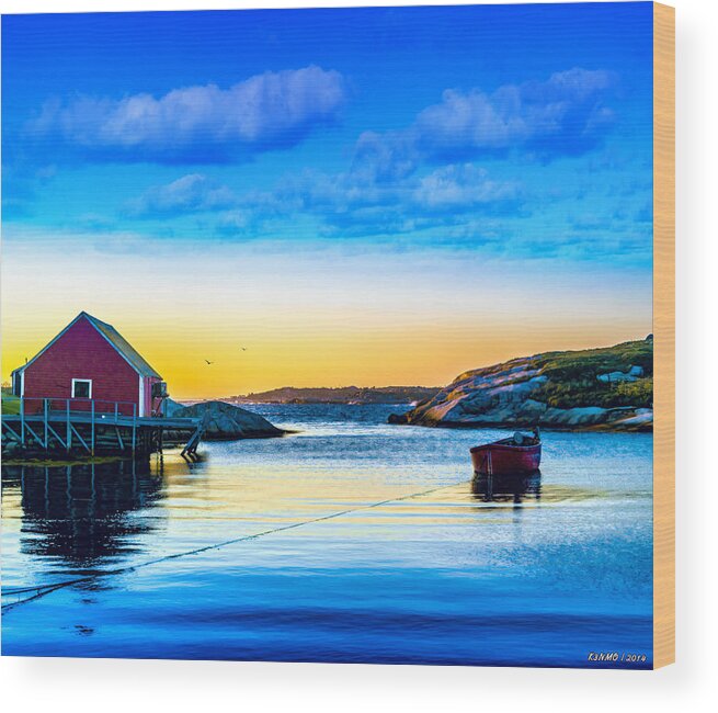 Peggy's Cove Wood Print featuring the photograph Sunset at Peggy's Cove by Ken Morris