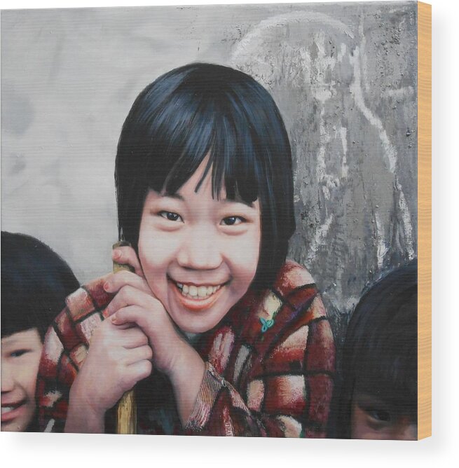 Children Portraits Wood Print featuring the painting Let's be friends. by Richard Barone