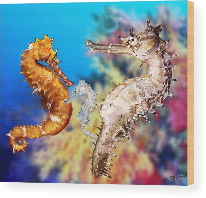 Seahorse Wood Print featuring the digital art Thorny Seahorse by Owen Bell