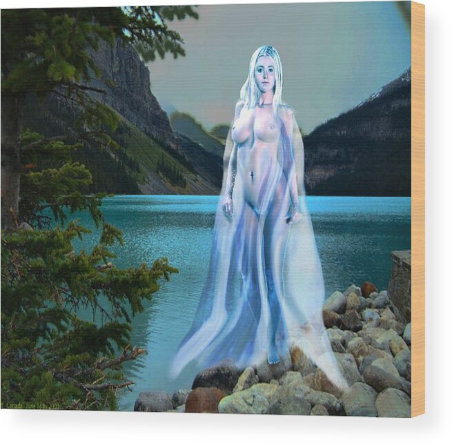 Original Wood Print featuring the painting Traditional Modern Female Nude Lady Of The Lake by G Linsenmayer