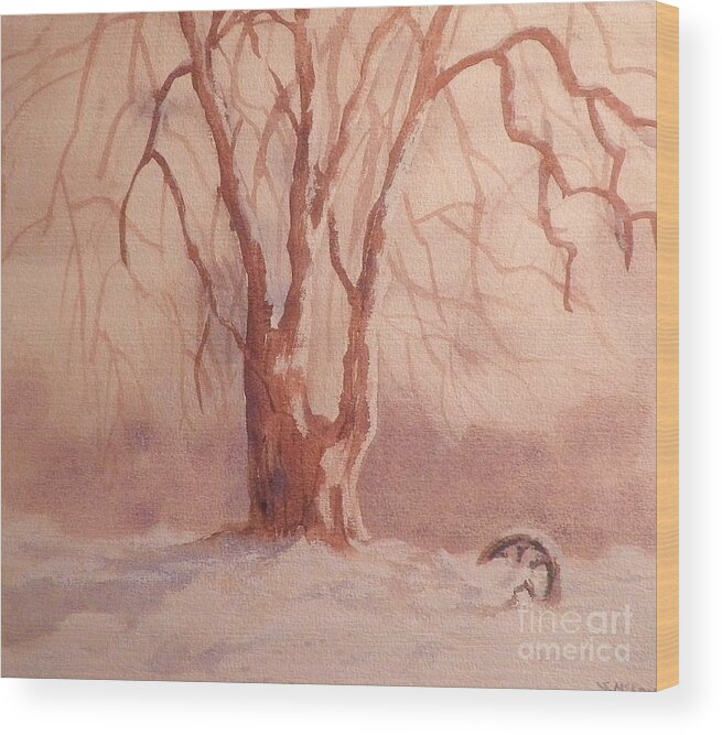 Tree Wood Print featuring the painting Tree in Snow by Suzanne McKay