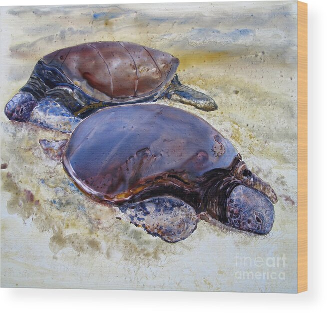 Turtles Wood Print featuring the painting Turtle R and R by Louise Peardon