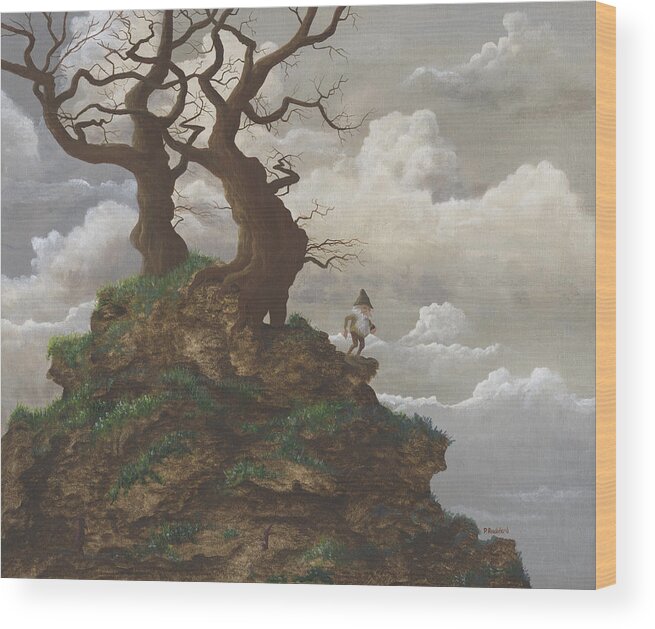 Fantasy Wood Print featuring the painting Two Trees on a Hill by Peter Rashford