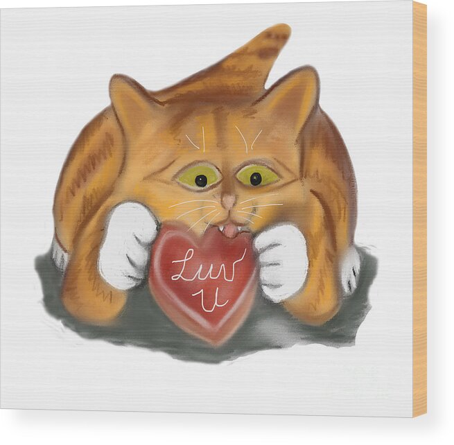 Orange Tiger Kitten Wood Print featuring the digital art Valentine Cookie for Orange Tiger Kitten by Ellen Miffitt