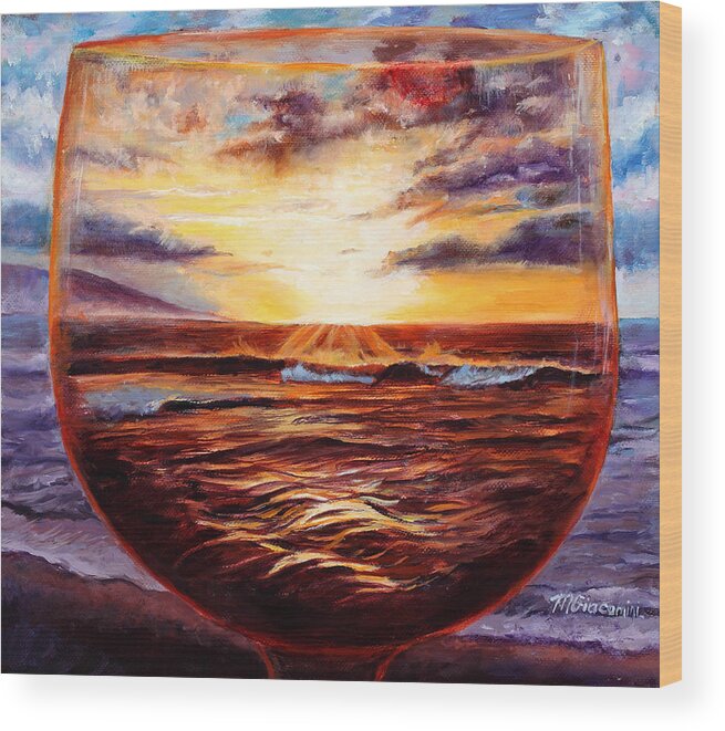 Surrealism Wood Print featuring the painting Visions In Merlot by Mary Giacomini