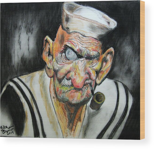 Popeye Wood Print featuring the drawing Whatever happend to Popeye? by Mike Benton