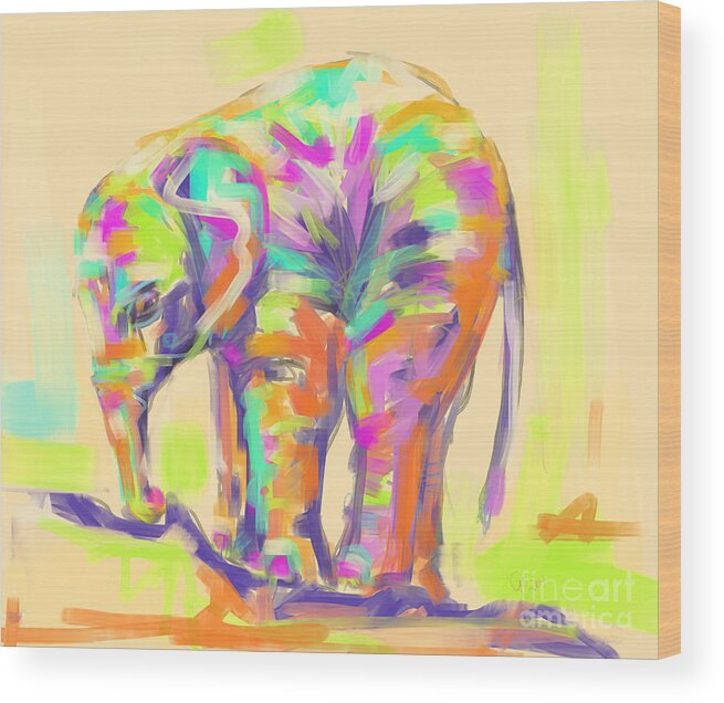 Elephant Wood Print featuring the painting Wildlife baby elephant by Go Van Kampen