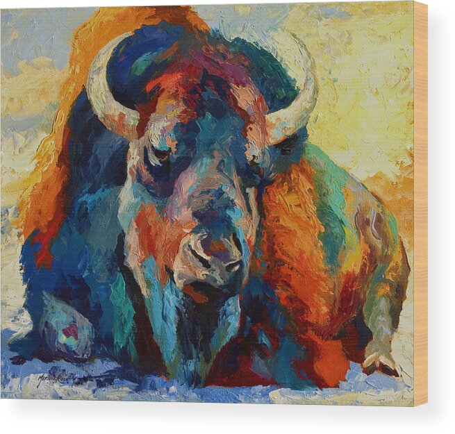 Wildlife Wood Print featuring the painting Winter Bison by Marion Rose