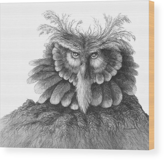 Owl Wood Print featuring the painting Wise Likeness by Peter Rashford