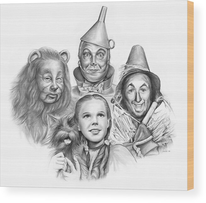 Wizard Of Oz Wood Print featuring the drawing Wizard of Oz by Greg Joens