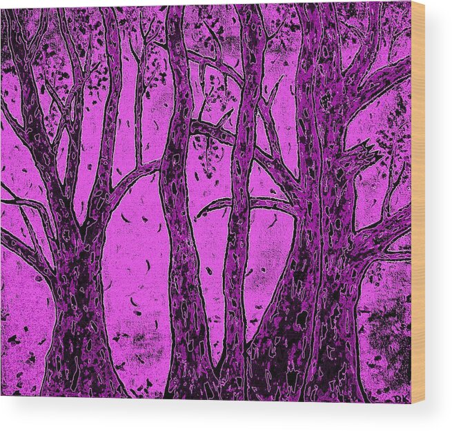 Leaves Wood Print featuring the digital art Falling Leaves Purple by Ron Kandt