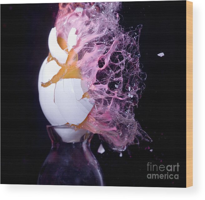 Paintball Wood Print featuring the photograph Paintball Hitting An Egg #3 by Ted Kinsman