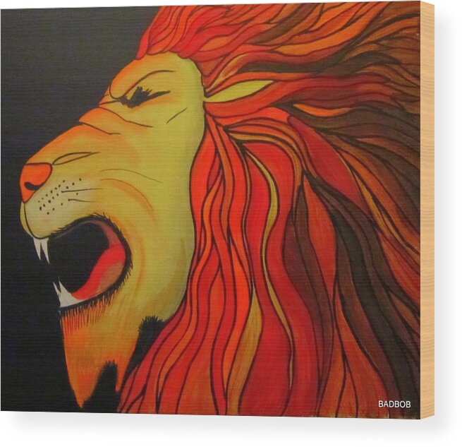 Lion Wood Print featuring the painting Badlion by Robert Francis