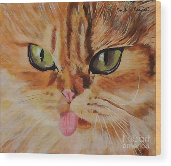 Cat Wood Print featuring the painting Butterscotch Cute Orange Cat Face by Kristi L Randall