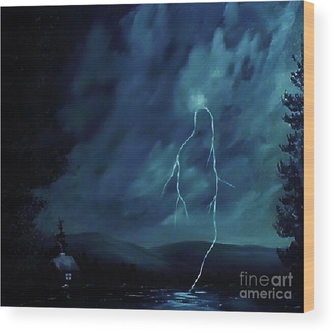 Storm Wood Print featuring the painting Evening Storm by Peggy Miller