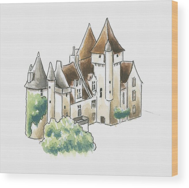 Horizontal Wood Print featuring the digital art Illustration Of Chateau Des Milandes, Dordogne, France by Dorling Kindersley