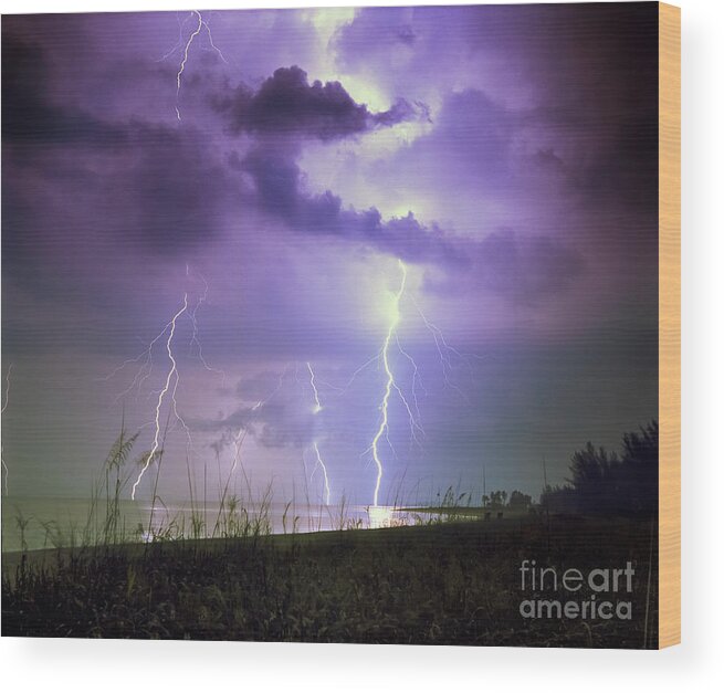 Weather Photography Wood Print featuring the photograph Lightning over Florida by Keith Kapple