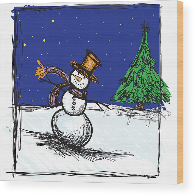 Snowman Wood Print featuring the photograph Snowman by HD Connelly