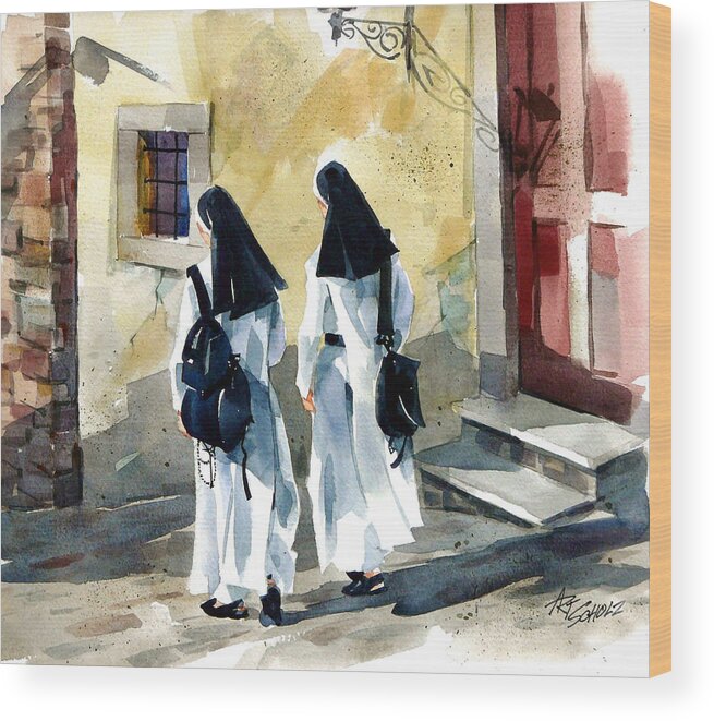 Nuns Wood Print featuring the painting Walk of Faith by Art Scholz