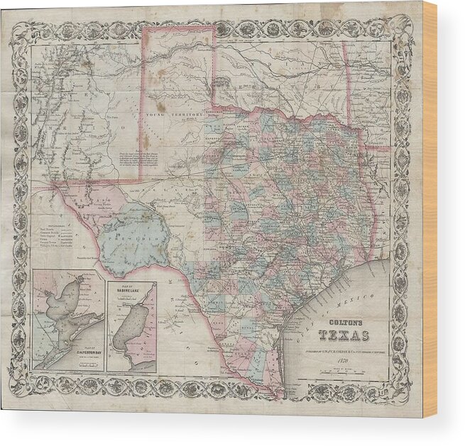 1870 Colton Pocket Map Of Texas Wood Print featuring the photograph 1870 Colton Pocket Map of Texas by Paul Fearn