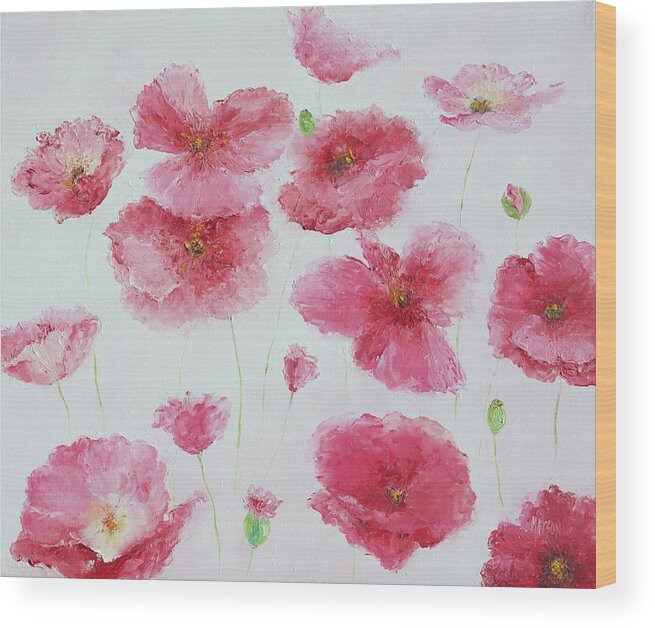 Pink Poppies Wood Print featuring the painting Pink Poppies #1 by Jan Matson