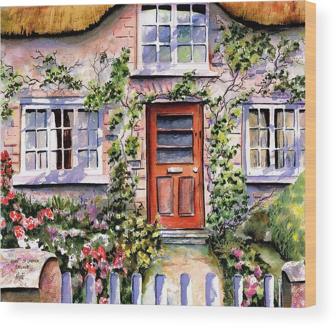 European Cottage Wood Print featuring the painting Adare Ireland Cottage by Marti Green