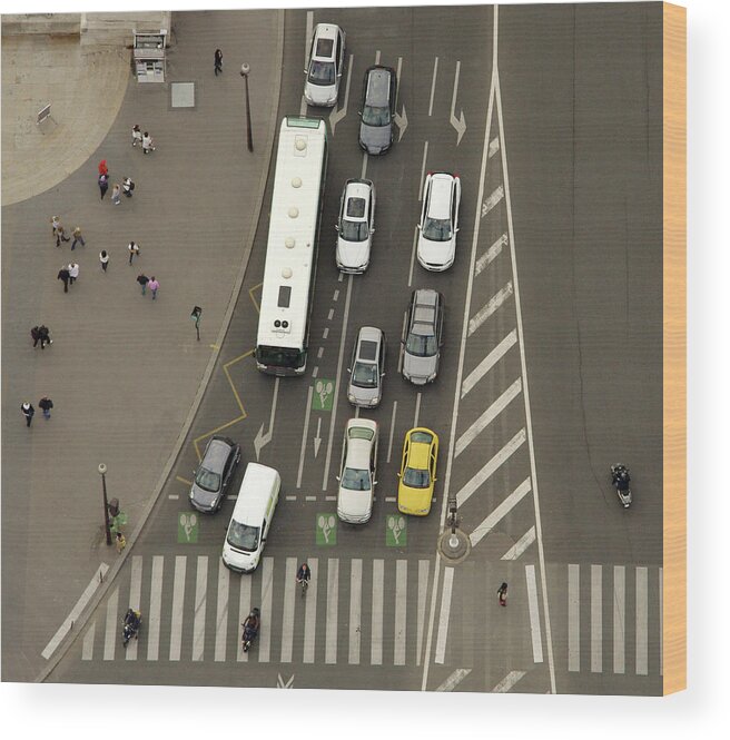 Paris Wood Print featuring the photograph Aerial View Of Traffic And Cars In Intersection by Ioan Panaite