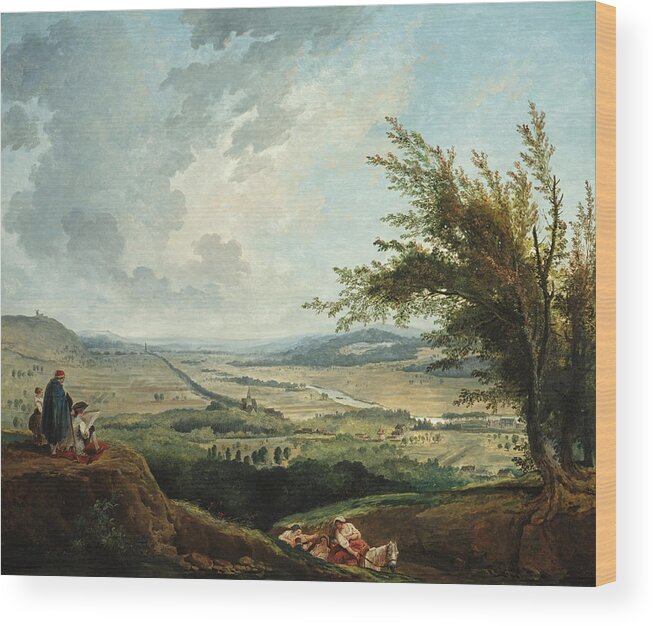 Hubert Robert Wood Print featuring the painting An Extensive Landscape near Paris by Hubert Robert