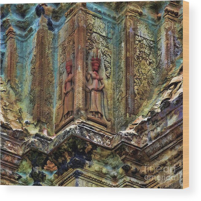 Angkor Wat Wood Print featuring the photograph Apsara Angkor Wat Cambodia by Chuck Kuhn