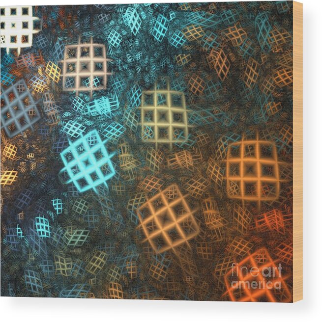 Apophysis Wood Print featuring the digital art Aqua Orange Cubes by Kim Sy Ok