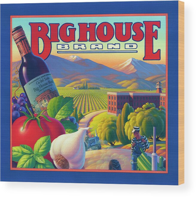 Big House Wine Wood Print featuring the painting Big House Red by Robin Moline