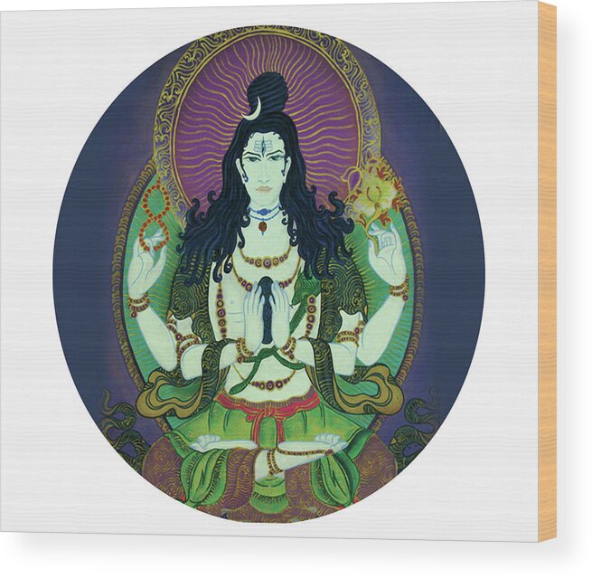 Shiva Wood Print featuring the painting Blessing Shiva by Guruji Aruneshvar Paris Art Curator Katrin Suter
