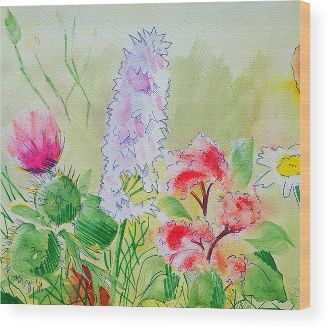 Flowers Wood Print featuring the painting British Wild Flowers by Mike Jory