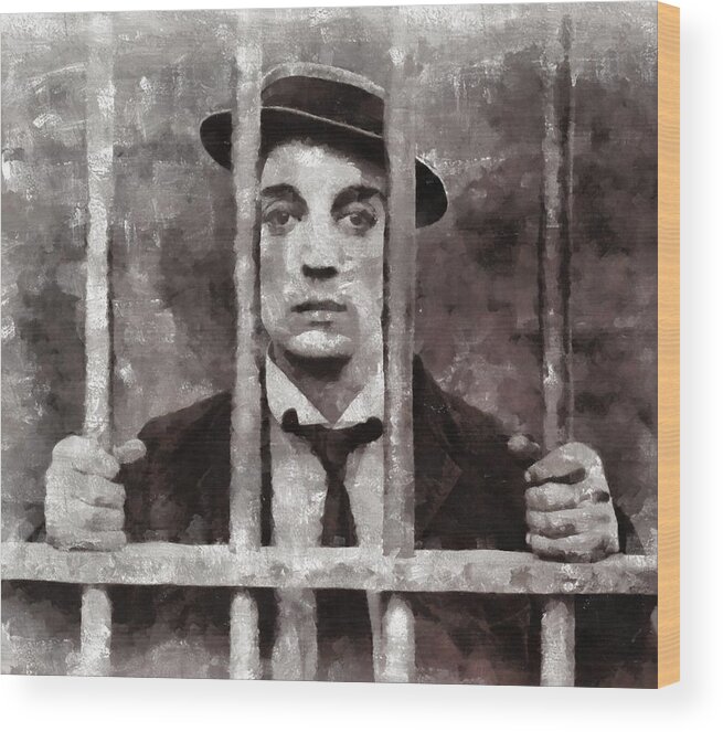 Buster Wood Print featuring the painting Buster Keaton, Actor by Esoterica Art Agency