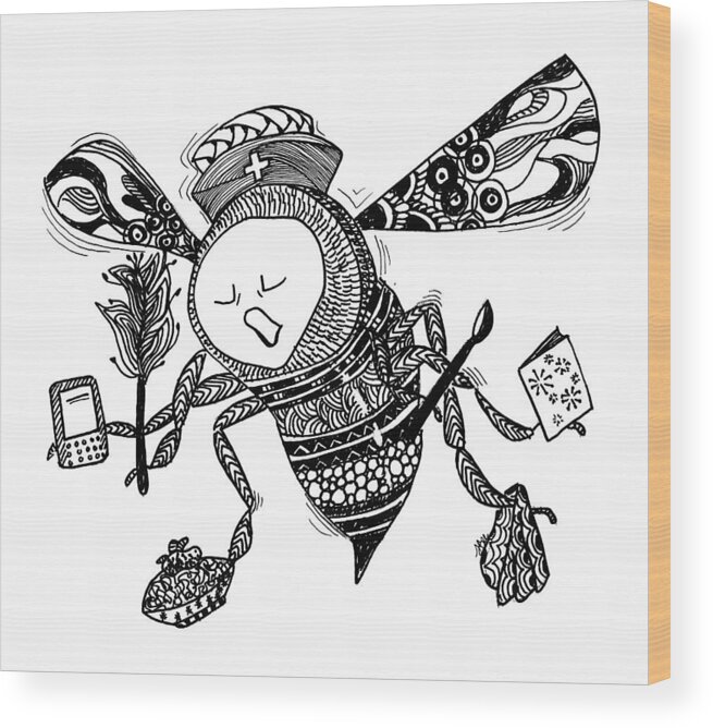 Bee Wood Print featuring the drawing Busy Bee by Jan Steinle