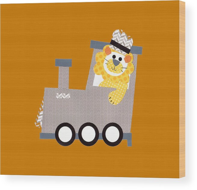 A Kiddies Style Train With A Teddy Bear Engineer. Wood Print featuring the painting Choo Choo T-shirt by Herb Strobino