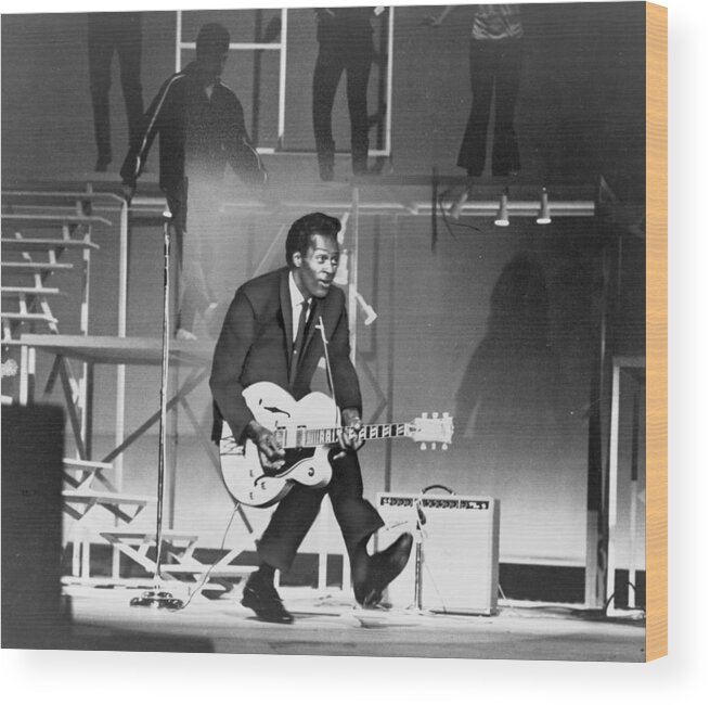History Wood Print featuring the photograph Chuck Berry B. 1926 On Stage, Playing by Everett