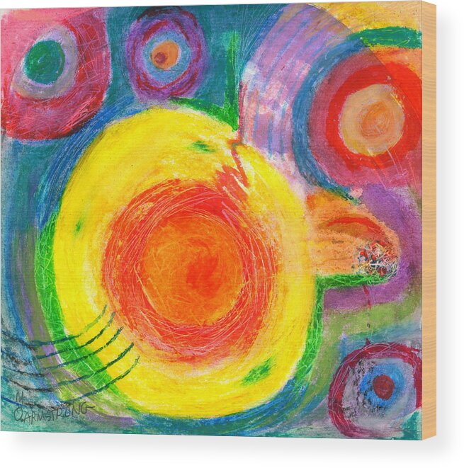 Abstract Wood Print featuring the painting Circles AI by Mary Armstrong