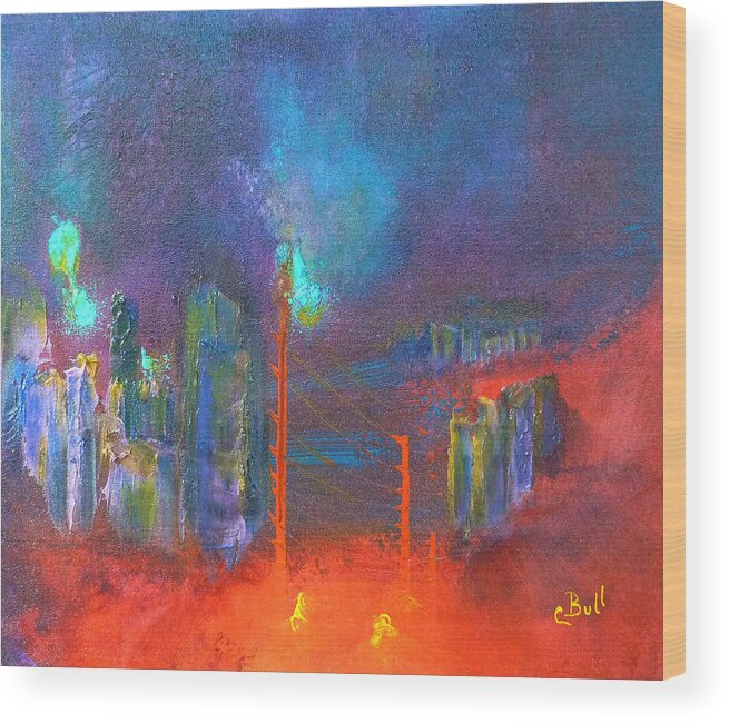 City Wood Print featuring the painting City Abstract Red by Claire Bull