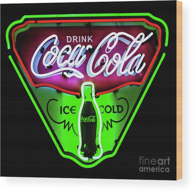 Vintage Neon Sign Wood Print featuring the photograph Classic Coca-Cola Neon Sign by M G Whittingham