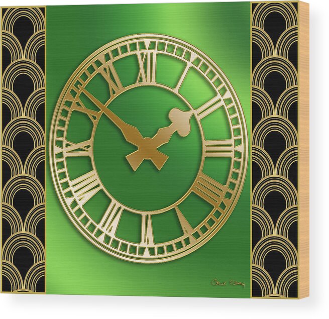 Clock With Border Wood Print featuring the digital art Clock with Border by Chuck Staley