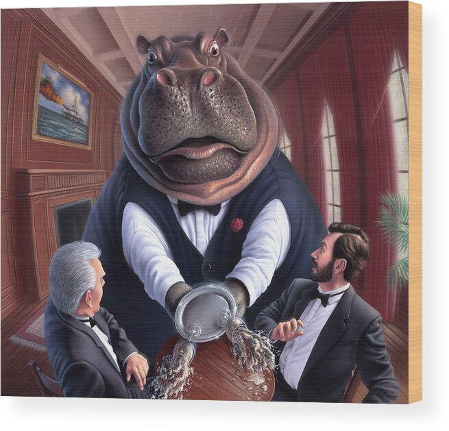 Hippo Wood Print featuring the painting Clumsy by Jerry LoFaro