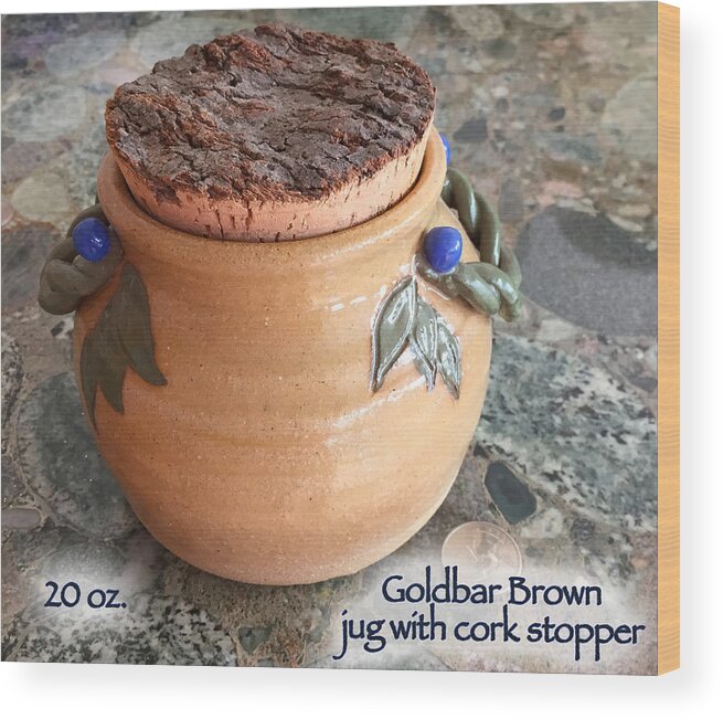  Teresaascone.com Wood Print featuring the ceramic art Corked Jug with Twisted Vine Handles by Teresa Ascone