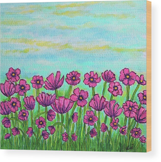Cosmos Wood Print featuring the painting Crazy for Cosmos by Lisa Lorenz