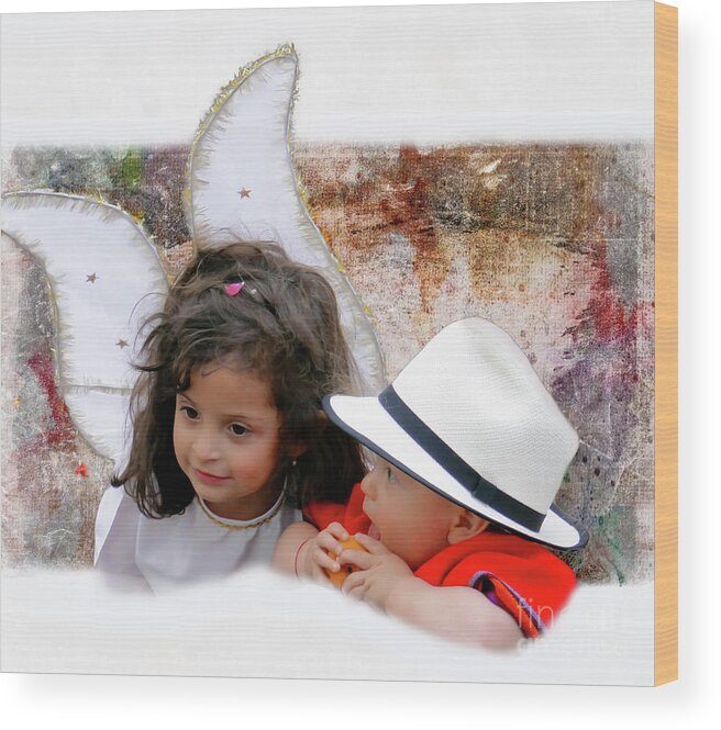 Angel Wood Print featuring the photograph Cuenca Kids 1031 by Al Bourassa