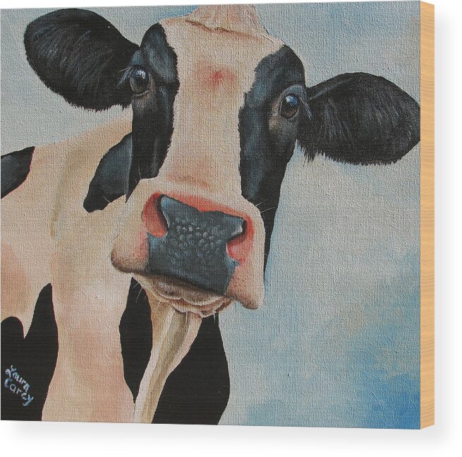 Cow Wood Print featuring the painting Curiosity by Laura Carey