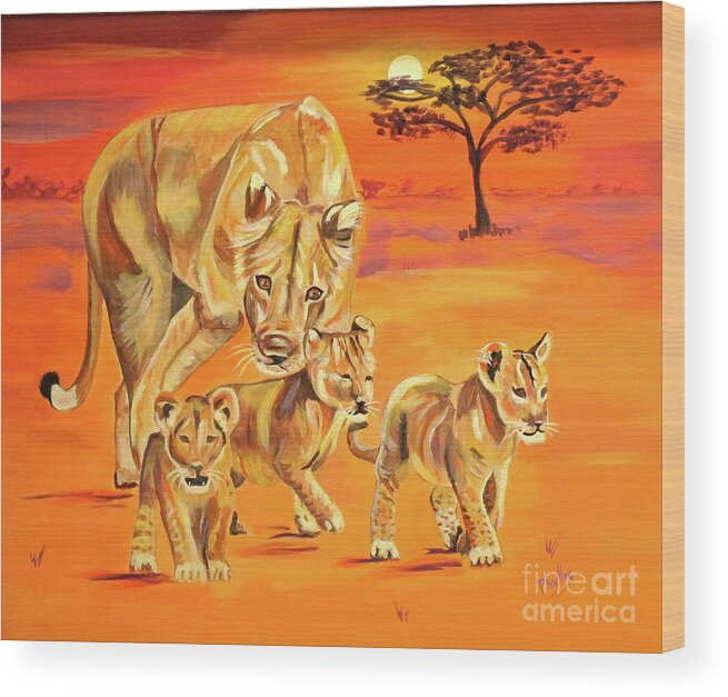 Lioness Wood Print featuring the painting Do What Mom Says by Phyllis Kaltenbach