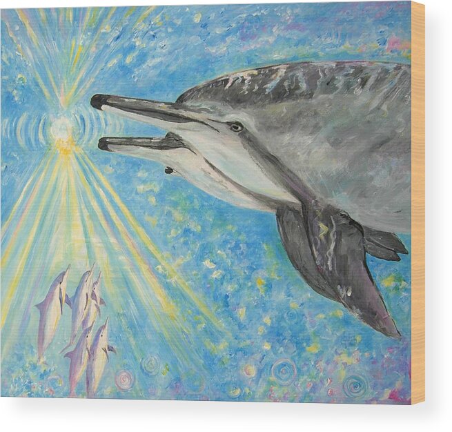 Dolphins Wood Print featuring the painting Dolphin power by Tamara Tavernier
